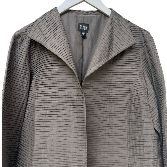 EILEEN FISHER 100% Silk Jacket Size Medium Brown Open Front Womens Evening - Picture 2 of 11